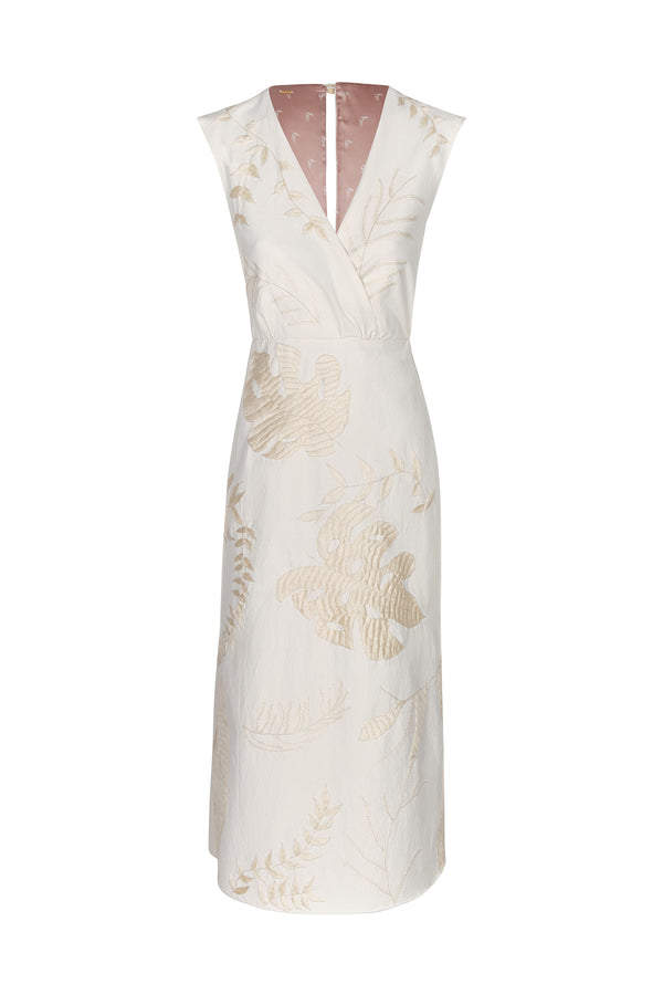 Gualanday Canvas Hand Embroidered Midi Dress / Ecru